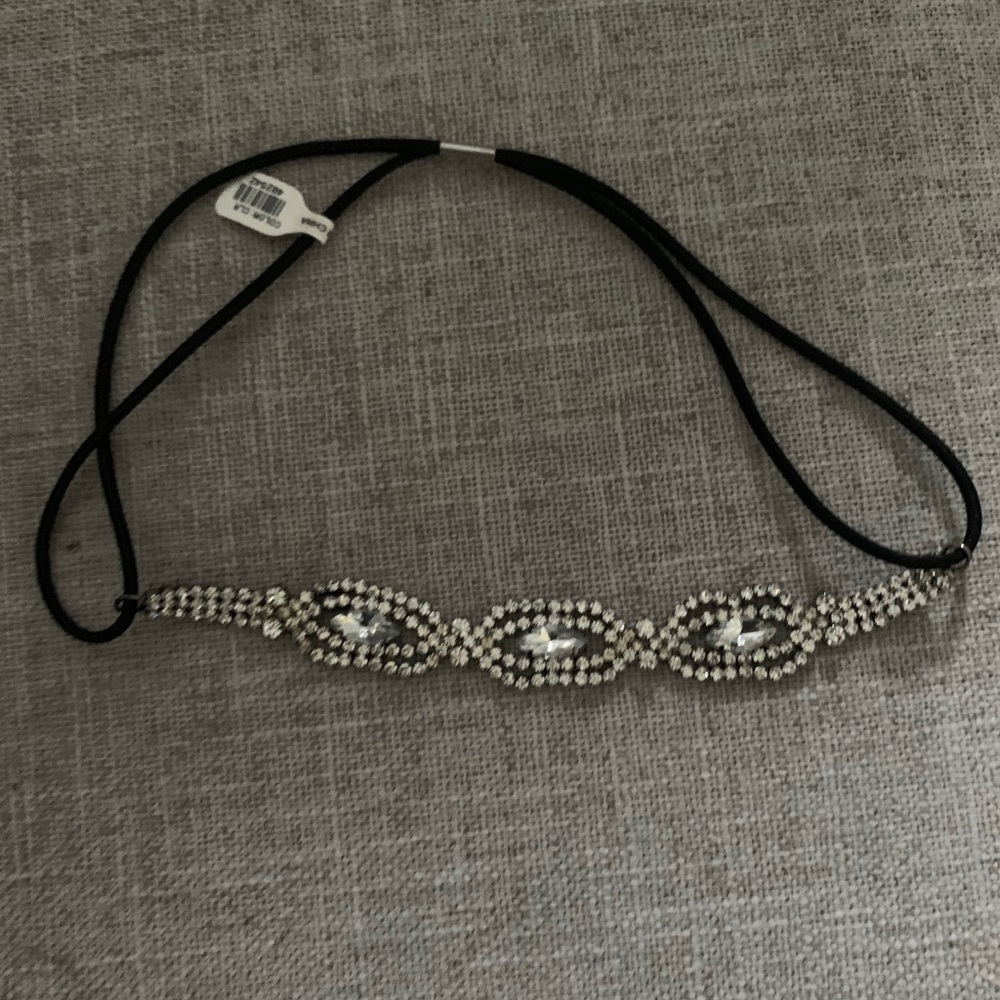 NWT! Rhinestone headband with black elastic